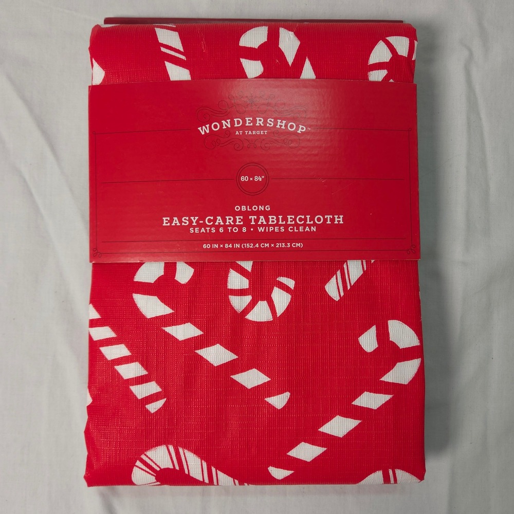 Wondershop Target Candy Cane Tablecloth Red White Oblong 60x84 Easy Care PEVA